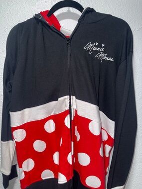 Minnie Mouse Black & Red Polka Dot Zip Front Hoodie Sweater